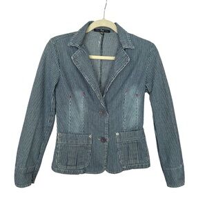 BAYO Striped Denim Jacket Tailored Workwear Utility Indie Railroad Stripe S